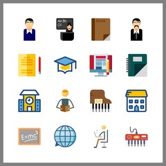 16 learning icon. Vector illustration learning set. student and student boy icons for learning works