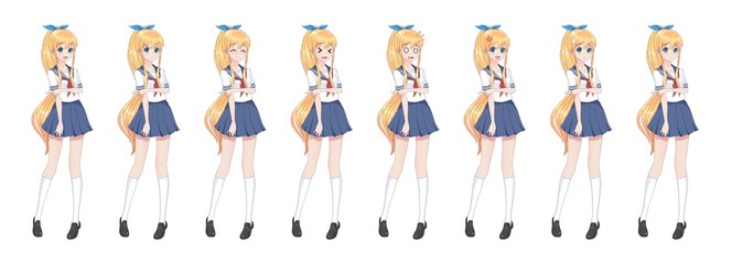 Anime manga schoolgirl in sailor suit, blue skirt