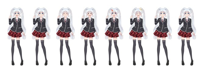Anime manga student girl in blazer and red skirt