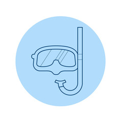 Icono plano lineal gafas de buceo en círculo color azul