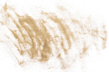 Sand pile, desert dune isolated on white background and texture, with clipping path, top view