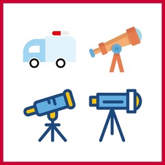 Naklejka premium 4 lights icon. Vector illustration lights set. ambulance and telescope icons for lights works