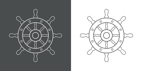 Icono plano lineal timón de barco en gris y blanco © teracreonte
