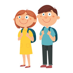 Schoolgirl and schoolboy with backpack.Teenager students