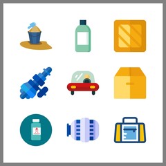 9 container icon. Vector illustration container set. box and distribution icons for container works
