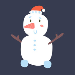 Snowman isolated on blue background. Vector illustration