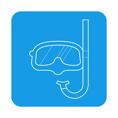 Icono plano lineal gafas de buceo en cuadrado color azul