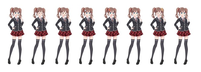 Anime manga student girl in blazer and red skirt