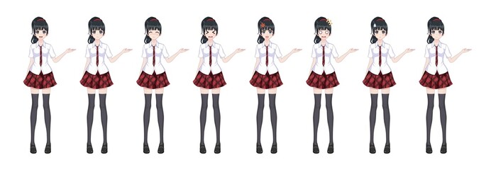 Anime manga schoolgirl plaid red skirt tie pattern