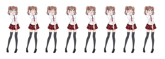 Anime manga schoolgirl plaid red skirt tie pattern