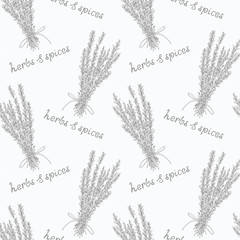 Herbs pattern with hand drawn savory branches