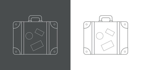 Icono plano lineal maleta en gris y blanco