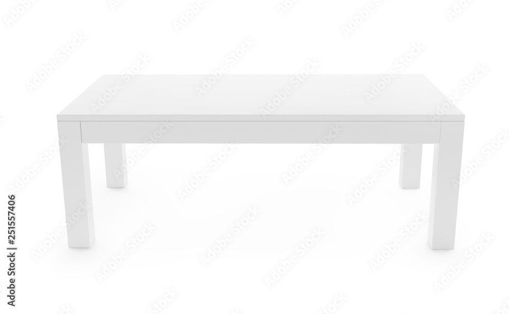 Poster Low, white table isolated on white background. Saved clipping path included. 3D rendering image.