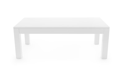 Low, white table isolated on white background. Saved clipping path included. 3D rendering image.