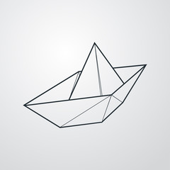  Icono plano lineal barco de papel en fondo gris