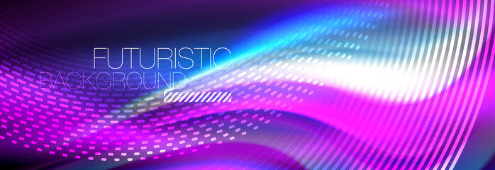 Obraz premium Fluid colors mixing glowing neon wave background, holographic texture