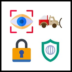 4 access icon. Vector illustration access set. eye scan and snowplow icons for access works