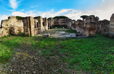 Landscape in the Roman archaeological excavations at Ostia Antica - Rome