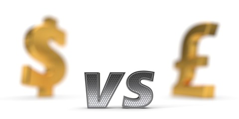 economic war concept. dollar versus pound. 3d illustration