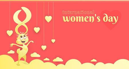 Greeting card for women's day coral and gold colors.