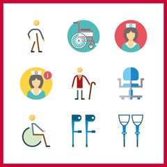 9 disabled icon. Vector illustration disabled set. wheel chair and elder icons for disabled works