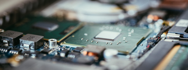 Computer Technology: Close up of a computer chip on a circuit board
