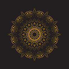 Plate with elegance circle geometric tribal ornament, Islamic mandala. Golden color Vector Illustration