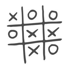 Hand-drawn tic tac toe game. Vector illustration isolated on white background.