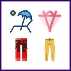 4 luxury icon. Vector illustration luxury set. diamond and sunbed icons for luxury works