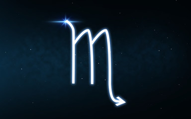 astrology and horoscope - scorpio sign of zodiac over dark night sky and stars background