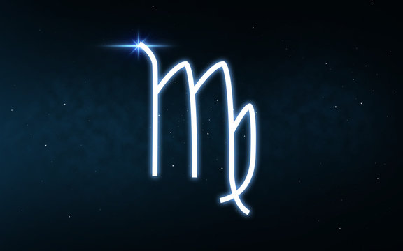 astrology and horoscope - virgo sign of zodiac over dark night sky and stars background