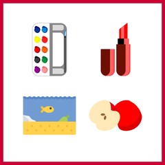 4 vibrant icon. Vector illustration vibrant set. lipstick and watercolor icons for vibrant works