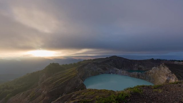 Morning Timelapse of the different colored lakes at the Kelimutu National Park in Flores, Indonesia.