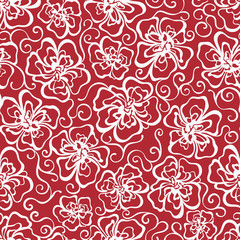   Silhouette decorative flower, curl and swirl seamless pattern. Vector illustration.