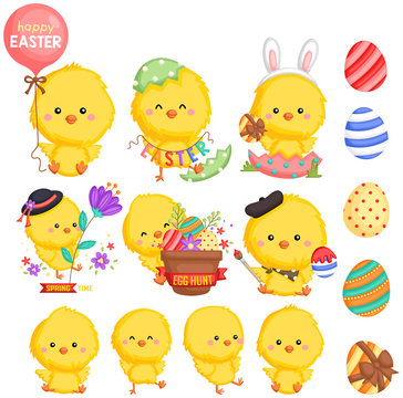 an Easter theme chicken with many poses