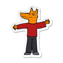 sticker of a cartoon happy fox man