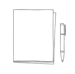 notebook and pen handdrawn cute line art vector illustration