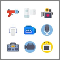 9 broadcast icon. Vector illustration broadcast set. radio and video camera icons for broadcast works
