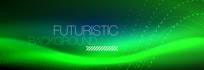 Glowing abstract wave on dark, shiny motion, magic space light. Vector techno abstract background