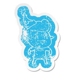 happy cartoon distressed sticker of a man wearing santa hat