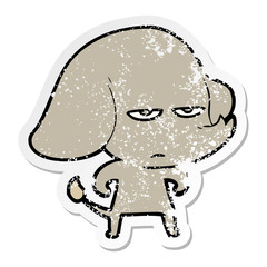 distressed sticker of a annoyed cartoon elephant