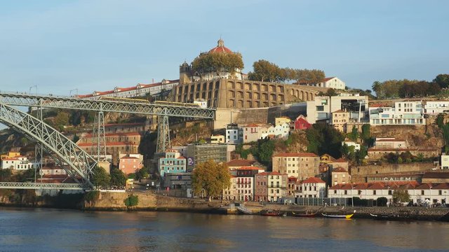 View towards Vila Nova de Gaia, Dom Luis I Bridge and Monastery of Serra do Pilar, Porto, Portugal
