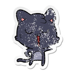 Obraz premium distressed sticker of a cartoon cat singing