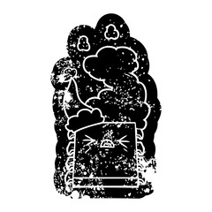 cartoon distressed icon of a overheating computer chip wearing santa hat