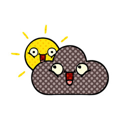 comic book style cartoon storm cloud and sun