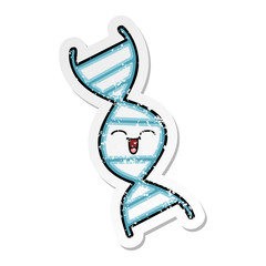 distressed sticker of a cute cartoon DNA strand