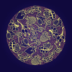 Circle concept with different berries. Vector hand-draw line illustration.