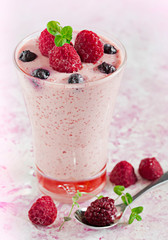 raspberries milk cocktail