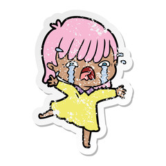 Obraz premium distressed sticker of a cartoon girl crying