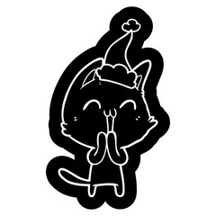 Fototapeta premium happy cartoon icon of a cat wearing santa hat